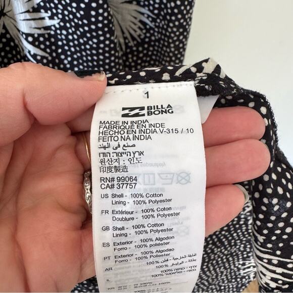 NWOT Billabong Black and White Palm Leaf Floral Ruffle Slit Maxi Sundress L - Picture 8 of 8